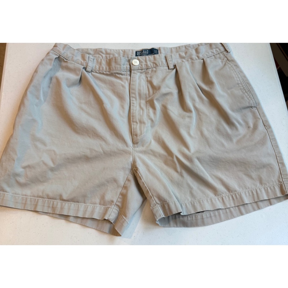 Polo Ralph Lauren Andrew Short Mens 40 Tan Khaki Pleated Chino Cotton Shorts
